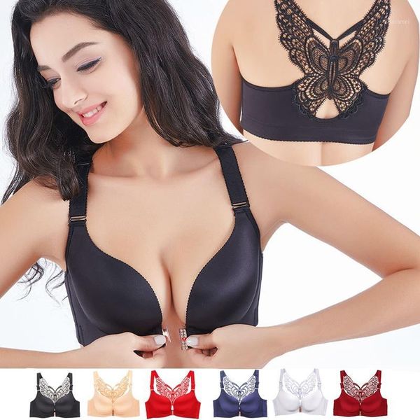 

new woman bras push up bra butterfly back & front closure wire seamless thin brassiere gather bras lingerie plus size1, Red;black