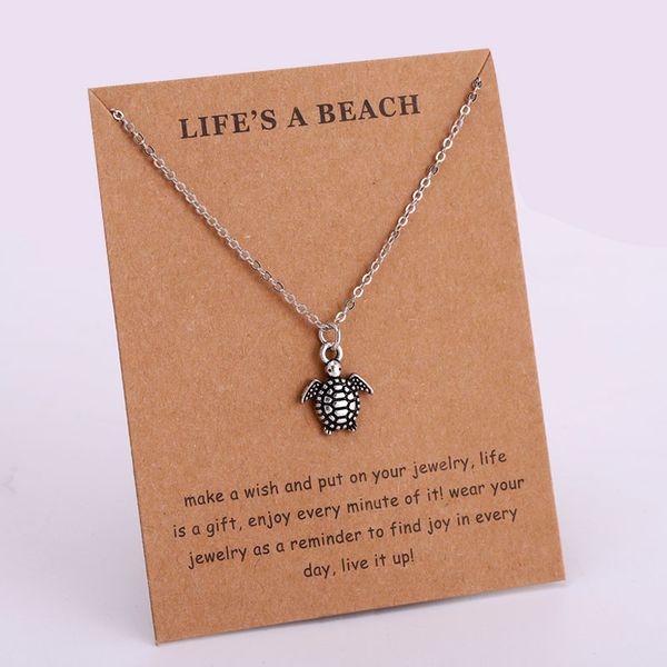 

sea turtle ocean waves necklace fish shark conch shell pendant necklaces mermaid starfish sand dollar women girl's jewelry, Bronze;silver
