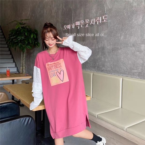 

ioumz bc square heart-shaped half sleeve long contrast stitching casual skirt lace t-shirt lace 2020 autumn new side split color t-shirt ski, Black