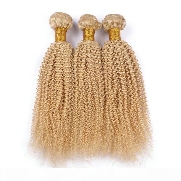 

grade virgin brazilian blonde hair extensions kinky curly 3pcs #613 bleach blonde human hair weave bundles 10-30" double wefts, Black