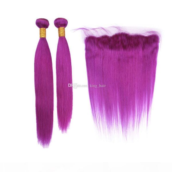 

double wefted purple color hair 2bundles with frontal double wefted straight lace closure with 2pcs extensions 10-30 inch, Black;brown