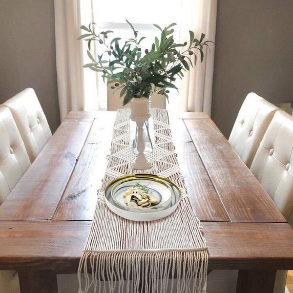 

32x200cm hollow out macrame table runner boho wedding party decoration nordic style boho table runner with tassels