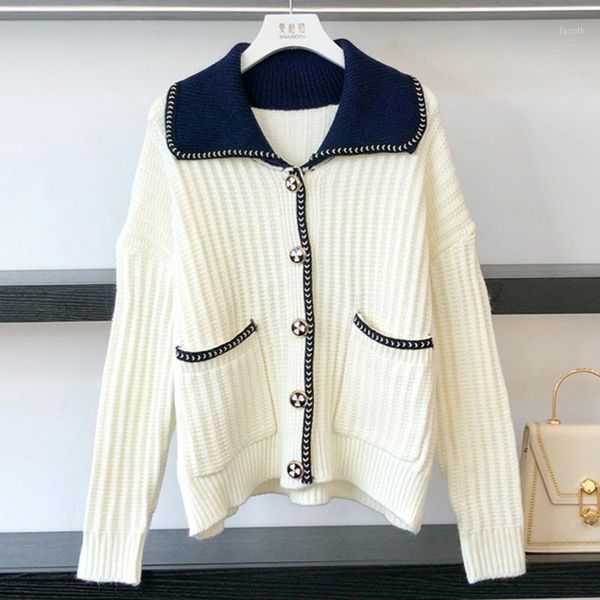 

korean lady elegant knitted sweater chic autumn winter cardigans fashion single breasted knitwear cardigan coat women crop, White