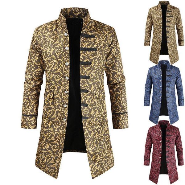 

2020 new men steampunk jacket steampunk men's vintage long trench coat cotton long sleeves button clothes dropshipping1, Black;brown