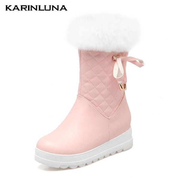 

karinulna fashion new arrivals shoes snow winter ankle boots plush sweet round toe platform increase internal, Black