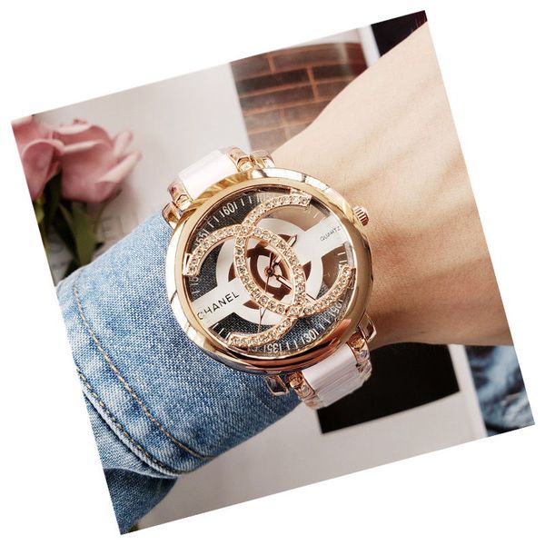 

2020 элегантного дизайнер нового роскошного кристалла алмаз часы 40мм темперамент мода дама розового золото жизнь керамический лучший подаро, Slivery;brown