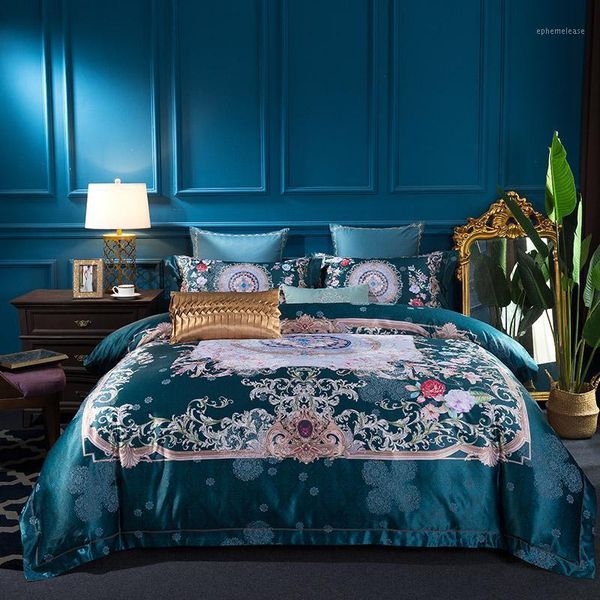 

luxury silk egypt cotton brocade classic bedding set digital printing duvet cover bed sheet pillowcases  king size1