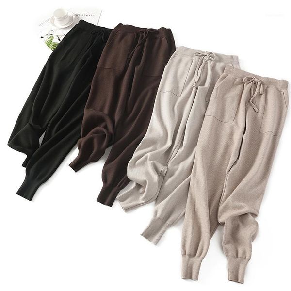 

onlysvter women elastic waist drawstring trousers thick knitted harem pants autumn winter sport swear women's pants new bottoms1, Black;white