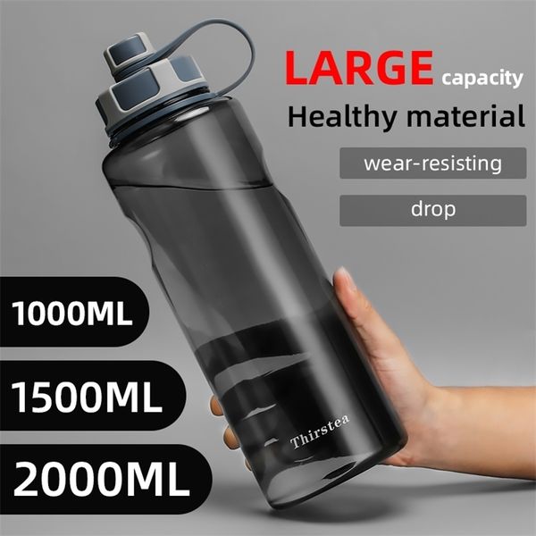 BPA grátis garrafas de água ao ar livre 1000ml 1.5L 2L Grande capacidade de esportes de plástico com chá Infuser Fitness Vazamento Minha garrafa 201221