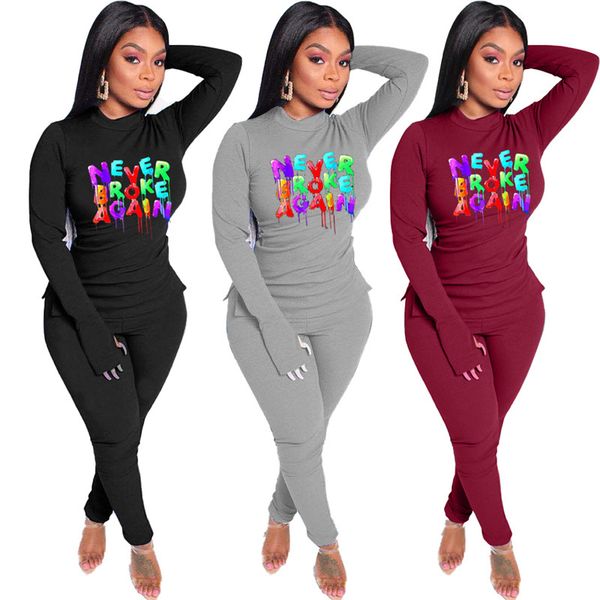 

women tracksuit designer t-shirt legging pants outfits never broken again letters trouser suit fashion two piece clothing sets gg11404, White