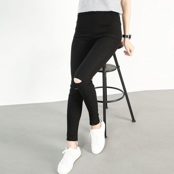 

summer black hole jeans summer thin section cropped pants stretch pencil pants knee hole1, Blue