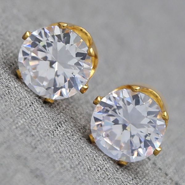 

12mm super flash aaa zircon oversized european and american exaggerated hip hop shiny ear studs hip hop stud earring, Golden;silver