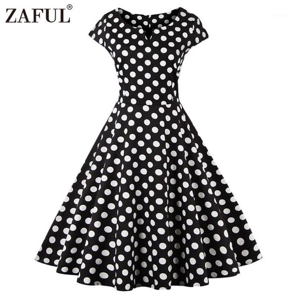 Partykleider Großhandel - ZAFUL Frauen Vintage Kleid Schwarz Polk Dot Retro 50er Jahre Hepburn Kurzarm Ballkleid Plus Größe Feminino Vestidos1