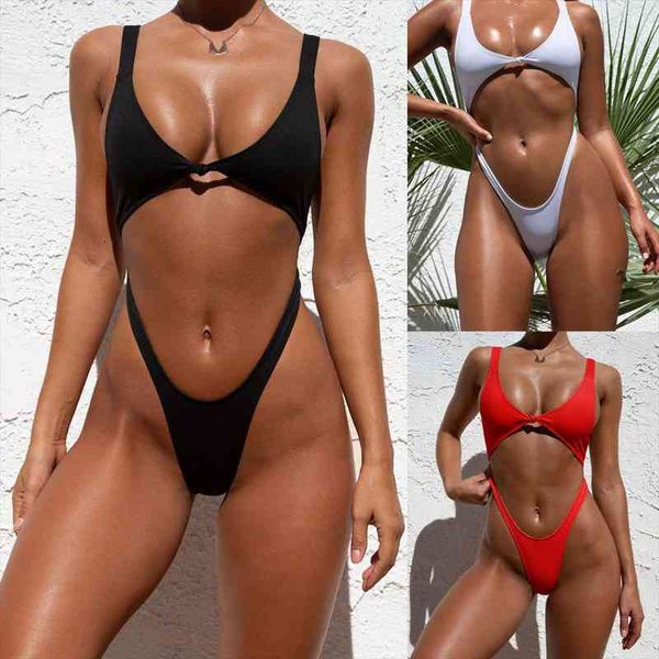 

women bikini one piece swimsuit bathing monokini push up padded bikini solid knotted high cut biquinis beachwear, White;black