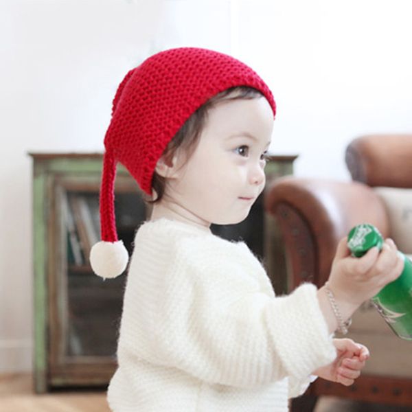 

fast shipping childrens woolen christmas hat candy knitting big ball cute warm autumn and winter hat solid color elf long tail hat s1902