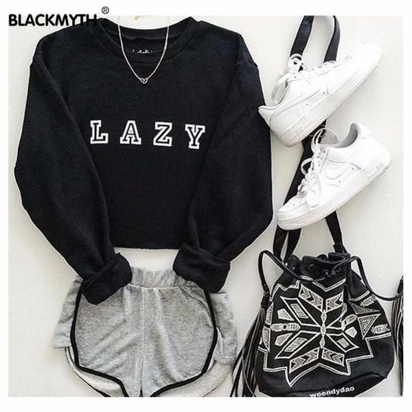 

wholesale- lazy graphic black hoody sweatshirts hoodie casual sweatshirts autumn and winter women hoodies printed letters long sleeve1