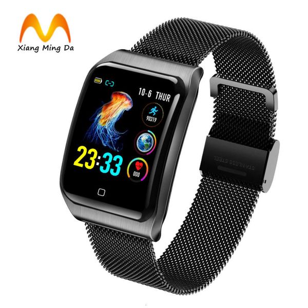

2019 new f9 color screen smart 1.3 metal belt heart rate blood prsure waterproof 68 meter step brace