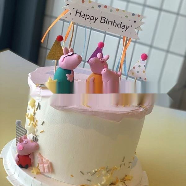 

qwjpu children's baking four plug-in sof baked cakecake caket pottery pig family of decoration party dessert plug-in table cake dessert