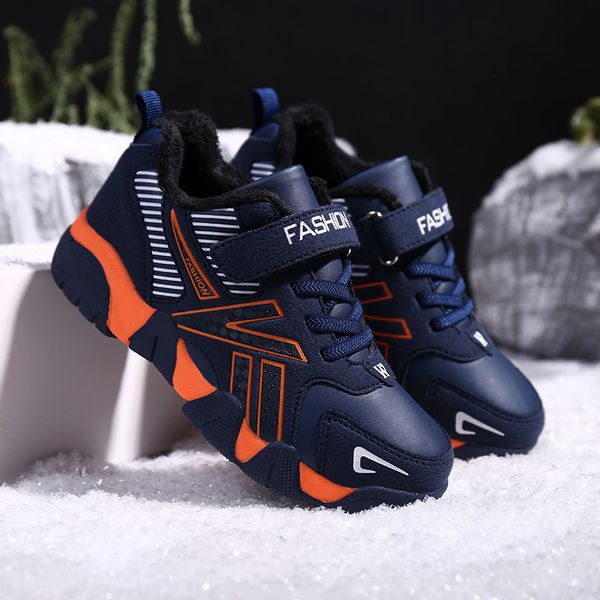 

sneakers casual winter shoes kids plush girls children boys lining warm anti-slippery leather 2020, Black;red
