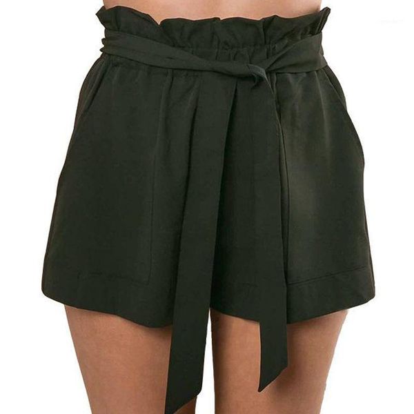 

women's shorts fashion summer casual ruffles solid tall high waist short pants1, White;black