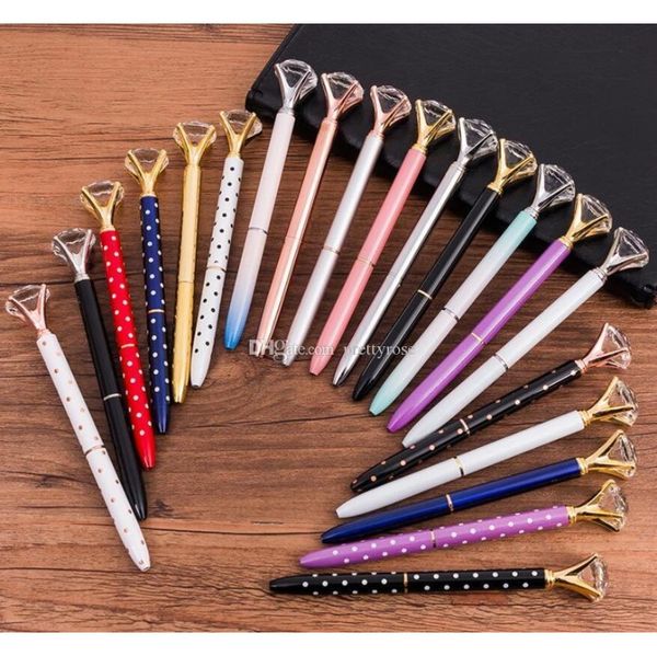 

2019 fashion creative crystal glass kawaii ballpoint pen with large diamond luxury pen school office supplies jllgic lajiaoyard, Blue;orange