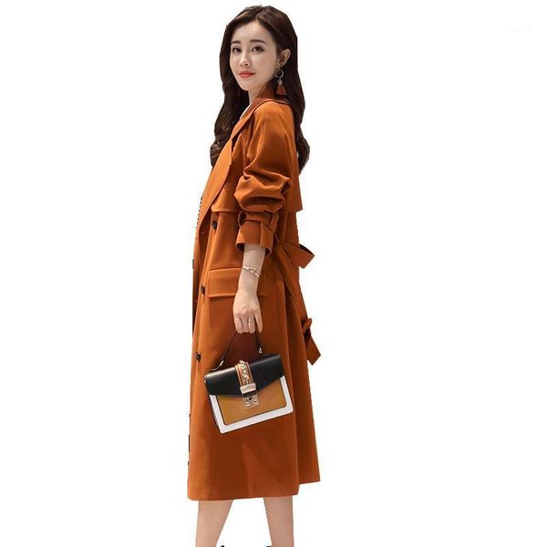 

2020 spring korean version double-breasted coat new fashion thicken womens windbreaker long temperament trench coat1, Tan;black