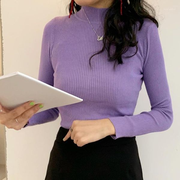

lucyever women fashion o-neck solid color sweaters autumn 2020 new long sleeve knitted pullovers woman slim casual sweater mujer1, White;black