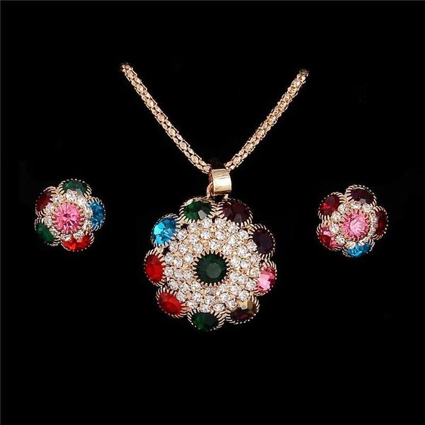 

crystal flower jewelry sets dubai enamel bohemian jewelry sets, Silver