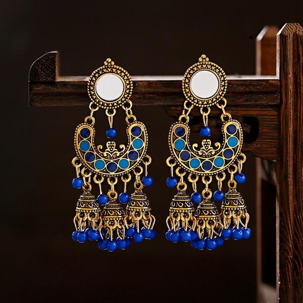 

dangle & chandelier ethnic classical women's blue beads earrings handmade ladies gypsy jhumka jhumki bell tibetan india, Silver