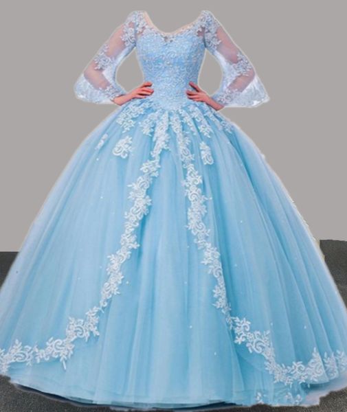 

new tulle blue ball gown quinceanera dresses gowns lace appliques sweet 16 plus size party prom evening custom made qc1532, Blue;red