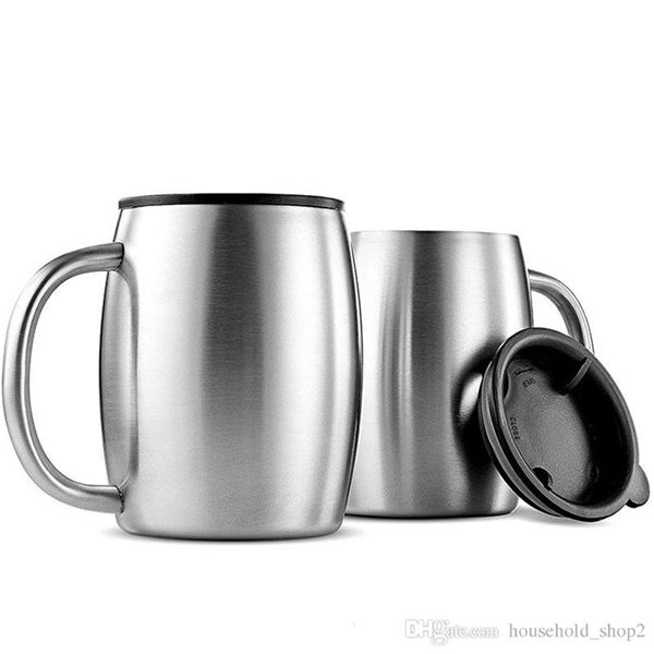 

fedex 14oz coffee beer cups double wall stainless steel tumblers with handlle portable milk water handgrip mugs