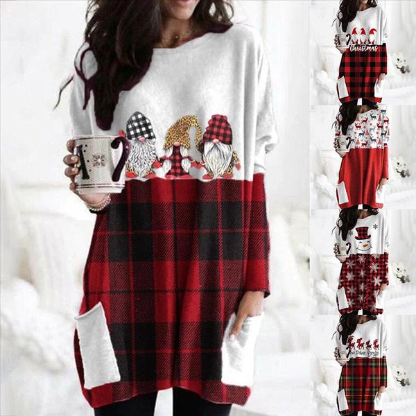 

r40 christmas doll print blouse womens christmas shirts color matching print o neck long sleeve casual loose blouses shirts, White