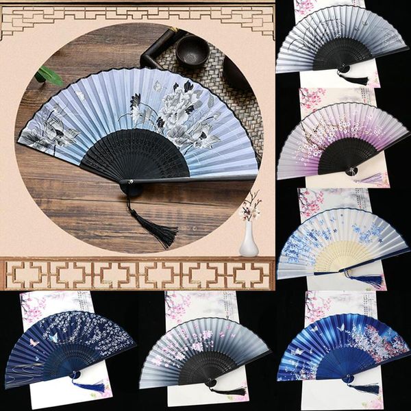 

party favor summer chinese style vintage silk flower printing hand held fan folding hollow carved wedding dance supplies pocket gift