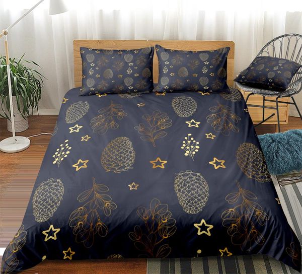 

pineapple bedding set modern duvet cover set stars bed linen gold black bedclothes boys girls home textile microfiber beds set