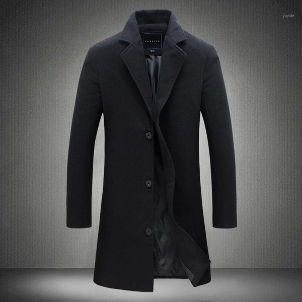 

selling long solid color single-breasted trench coat wool plus-size casual style jacket selling1, Tan;black