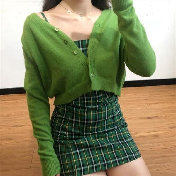 

v neck long sleeve knitting short cardigan vintage high waist single breasted solid color woman autumn sweater, White;black