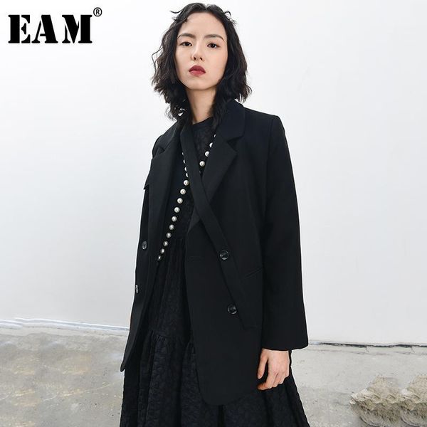

[eam] women black cross split joint blazer new lapel long sleeve loose fit jacket fashion tide spring autumn 2020 1t0351, White;black