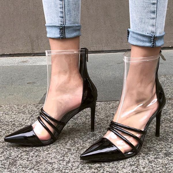 

prova perfetto 2020 new women boots high heels black and white fashion boots genuine leather transparent pvc1