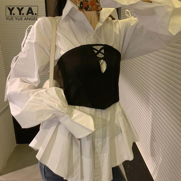 

осенний ошеломленный ошейник с длинным рукавом белые рубашки женские дизайн нерегулярные свободные подходят сплошной цветной модные топы офи, White