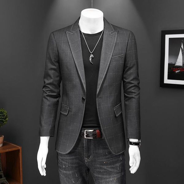 

men's suits & blazers luxury designer men blazer slim fit casual 2021 spring autumn plaid jacket 5xl dark grey hommes veste q209, White;black