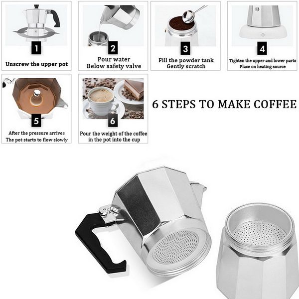 

aluminum maker durable cafeteira expresso percolator practical moka coffee pot 50/100/150/300/450/600ml q1218