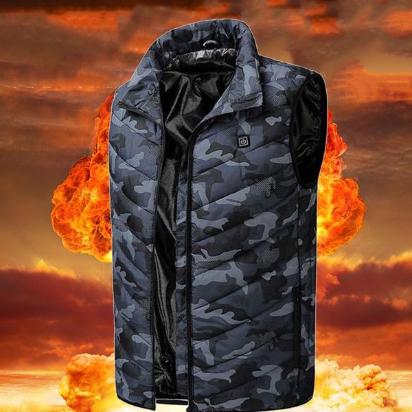 

smart striped heating vest usb charging men women cotton jacket stand collar heated vest jacket electric outdoor warmer clothes, Gray;blue
