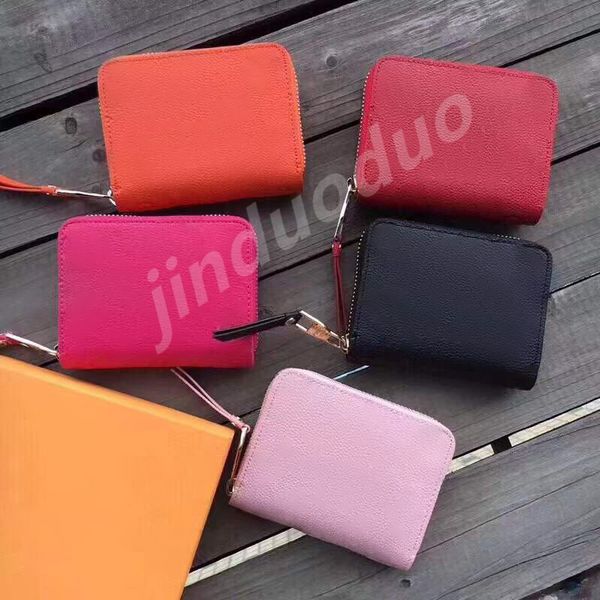 

luxurys designer genuine leather wallets purse holders coin wallet handbag single card holder men women's black lambskin long key pocke, Red;black