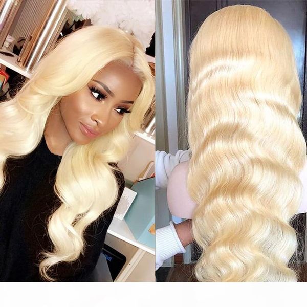

#613 blonde lace front wig full 150% human hair glueless wigs for black women t part platinum blonde brazilian remy body wave natural wig, Black;brown