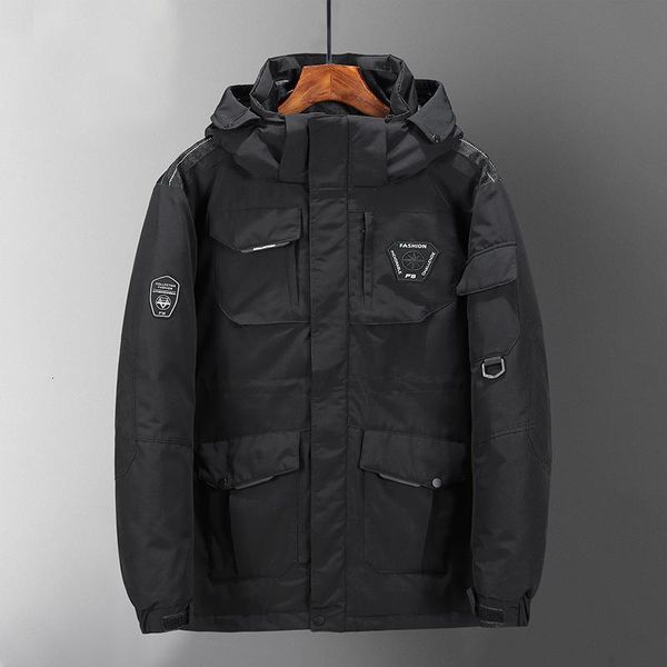 

2020 men's hooded thick warm 90% white duck windproof waterproof winter down jacket men 3xl, Black
