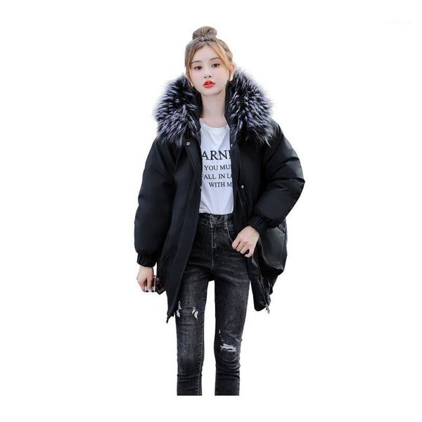 

women's down & parkas women's short winter big pockets with hood and fur collar windproof jacket oversized cotton pad coat1, Black