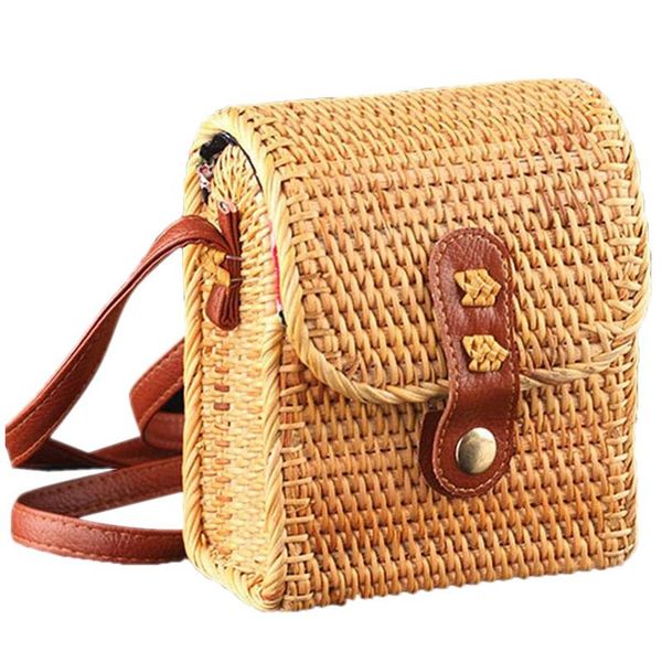 

tftp-round rattan bag hand-woven women's bag rattan messenger's beach straw shoulder beach holiday package