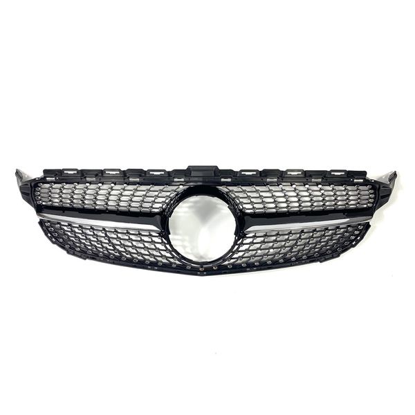 

1 piece diamond style black /silver front bumper grille for b-enz c class w205 2015-2019 abs kidney mesh grille car accessories