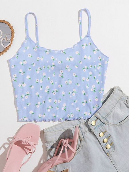 

lettuce edge daisy floral cami m7te#, White