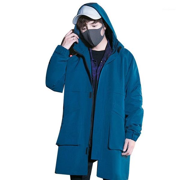 

2020 fashion winter jacket men's long coat hooded collar jacket thickening warm parker men's uniform casual1, Black
